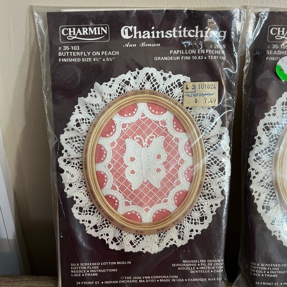 2 Vintage Charmin Chainstitching Kits Framed Sewing Project Butterfly & Shell - Picture 8 of 8